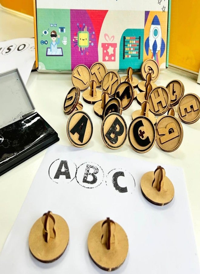 Ansoz Wooden English Alphabet Stamps with Ink Box, Educational Learning Kit - Image 4
